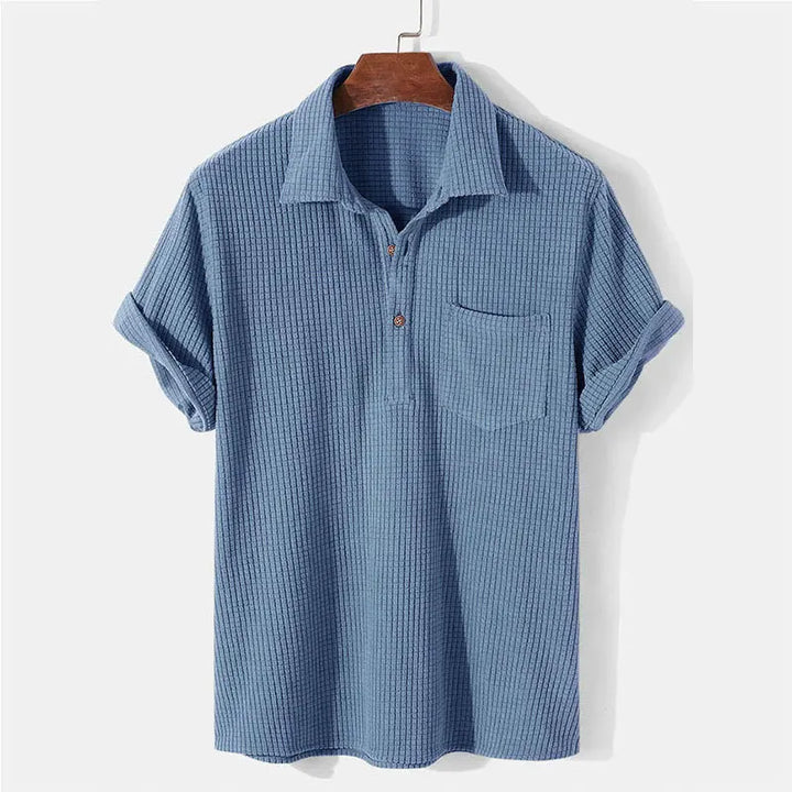 Khaki men's casual summer shirt from Emma & Rose Manhattan's Andries™ collection, featuring a comfortable, relaxed fit.