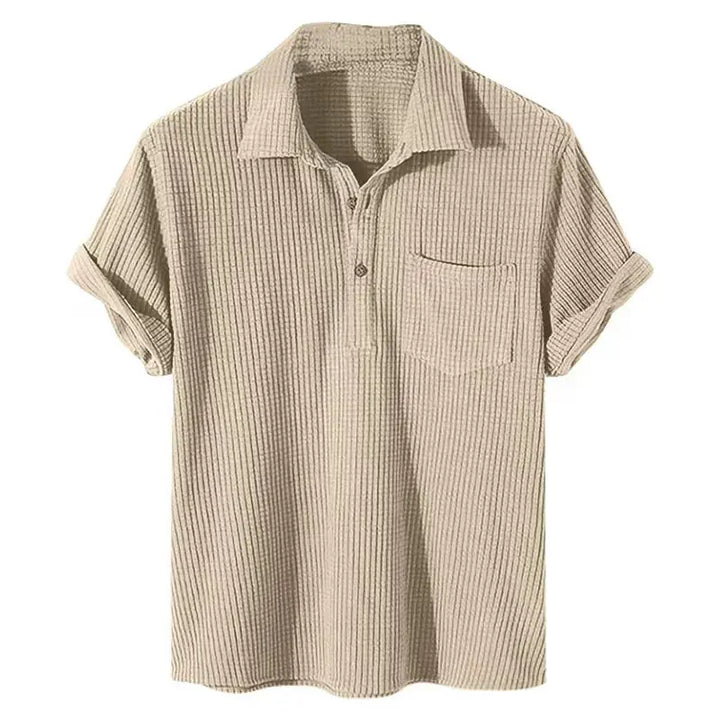 Khaki Andries™ summer men's casual shirt by Emma & Rose Manhattan, featuring a relaxed fit and breathable fabric.
