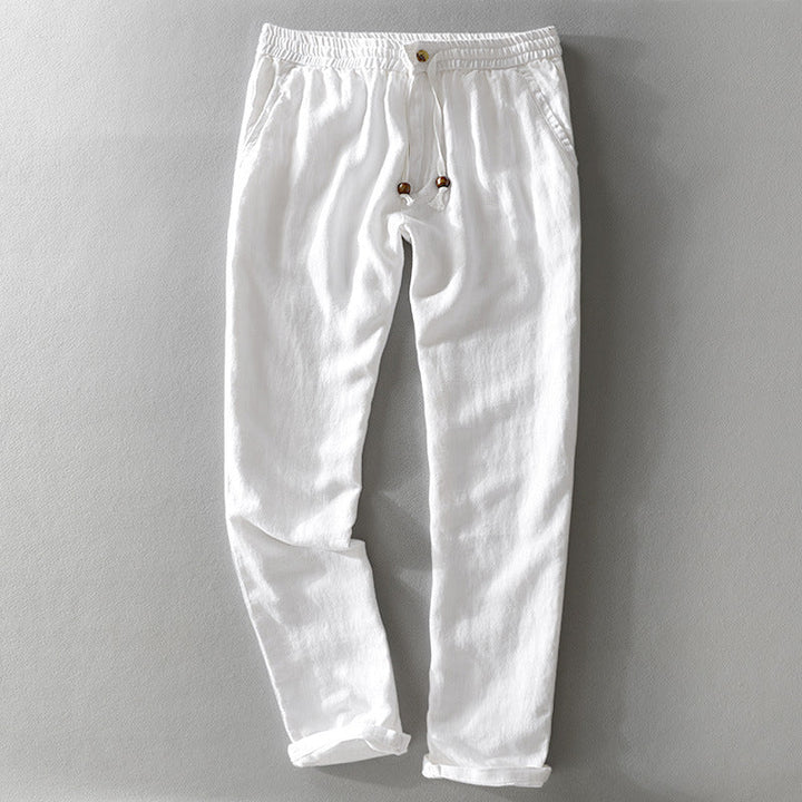 Light blue Shane™ casual lightweight men's pants by Emma & Rose Manhattan, displayed flat showing fit and fabric details.