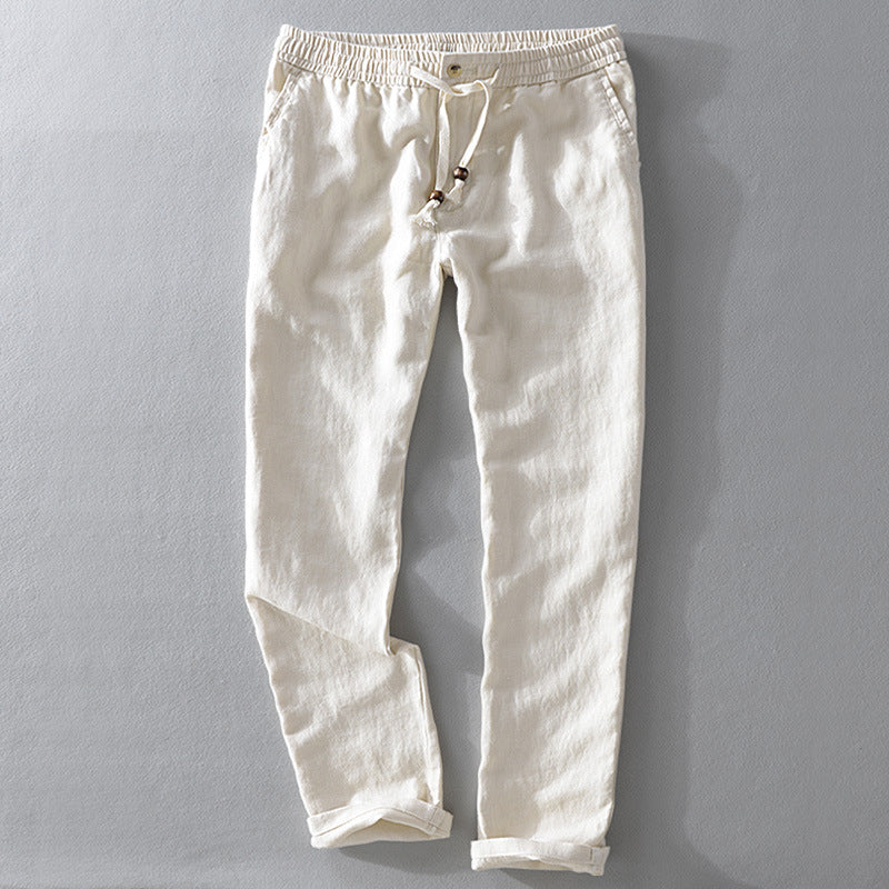 Light blue Shane™ casual lightweight men's pants by Emma & Rose Manhattan, front view showing relaxed fit and soft fabric.