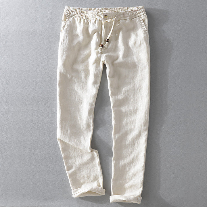 Light blue Shane™ casual lightweight men's pants by Emma & Rose Manhattan, front view showing relaxed fit and soft fabric.