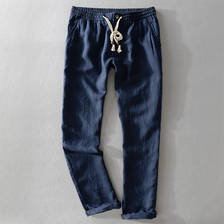 Light blue Shane™ casual lightweight men's pants by Emma & Rose Manhattan, front view showing relaxed fit and breathable fabric.