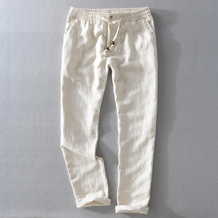 Light blue Shane™ casual lightweight men's pants by Emma & Rose Manhattan, shown in size 30 on a model.