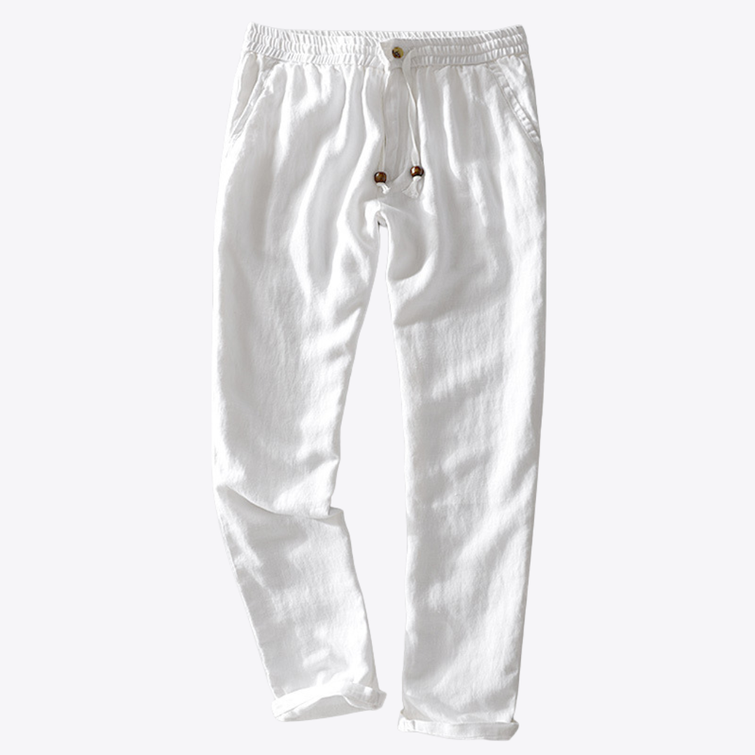 Light blue Shane™ casual lightweight men's pants by Emma & Rose Manhattan, displayed with a relaxed fit and comfortable fabric.