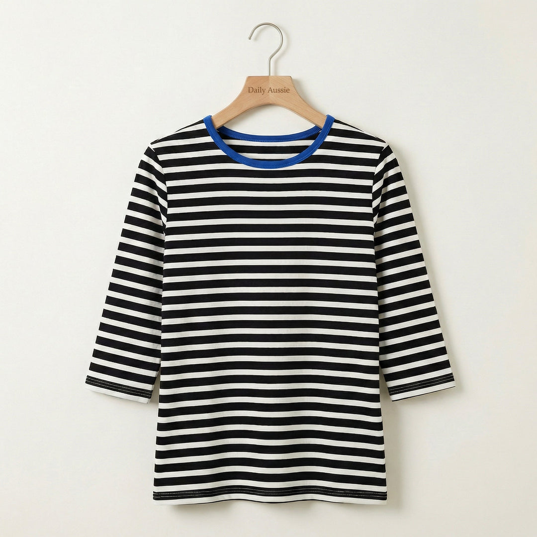 Navy Emma™ 3/4 sleeve casual top from Emma & Rose Manhattan, featuring a relaxed fit and soft fabric for everyday wear.