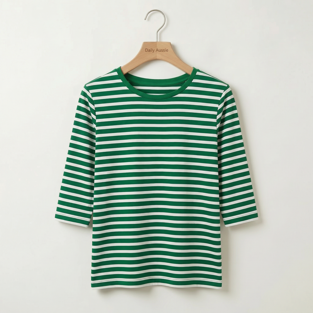 Navy Emma™ 3/4 sleeve casual top by Emma & Rose Manhattan, featuring a relaxed fit and soft fabric.