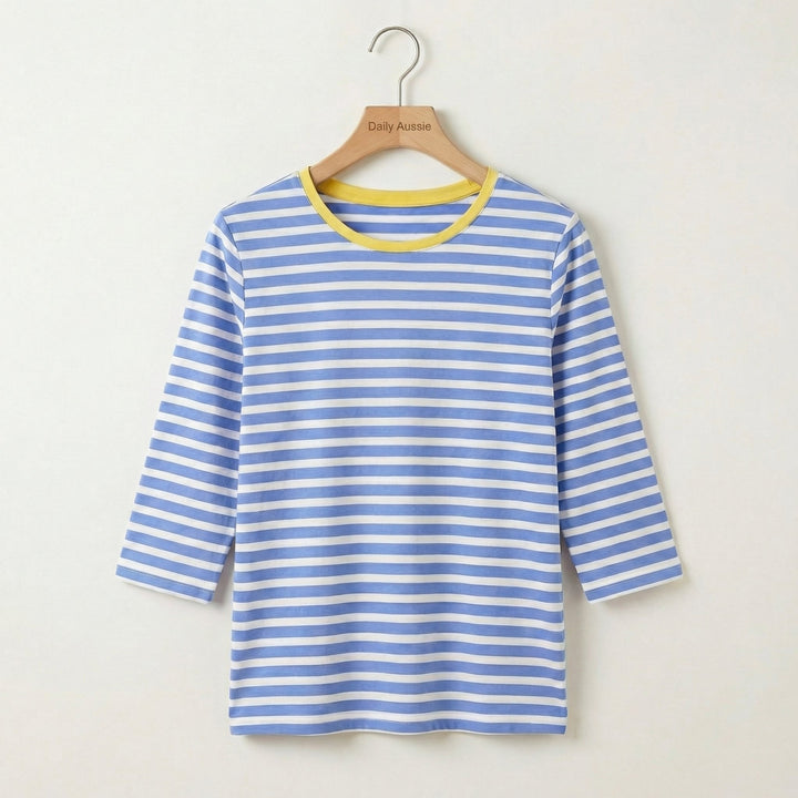 Navy Emma™ 3/4 sleeve casual top by Emma & Rose Manhattan, featuring a relaxed fit and soft fabric for everyday wear.