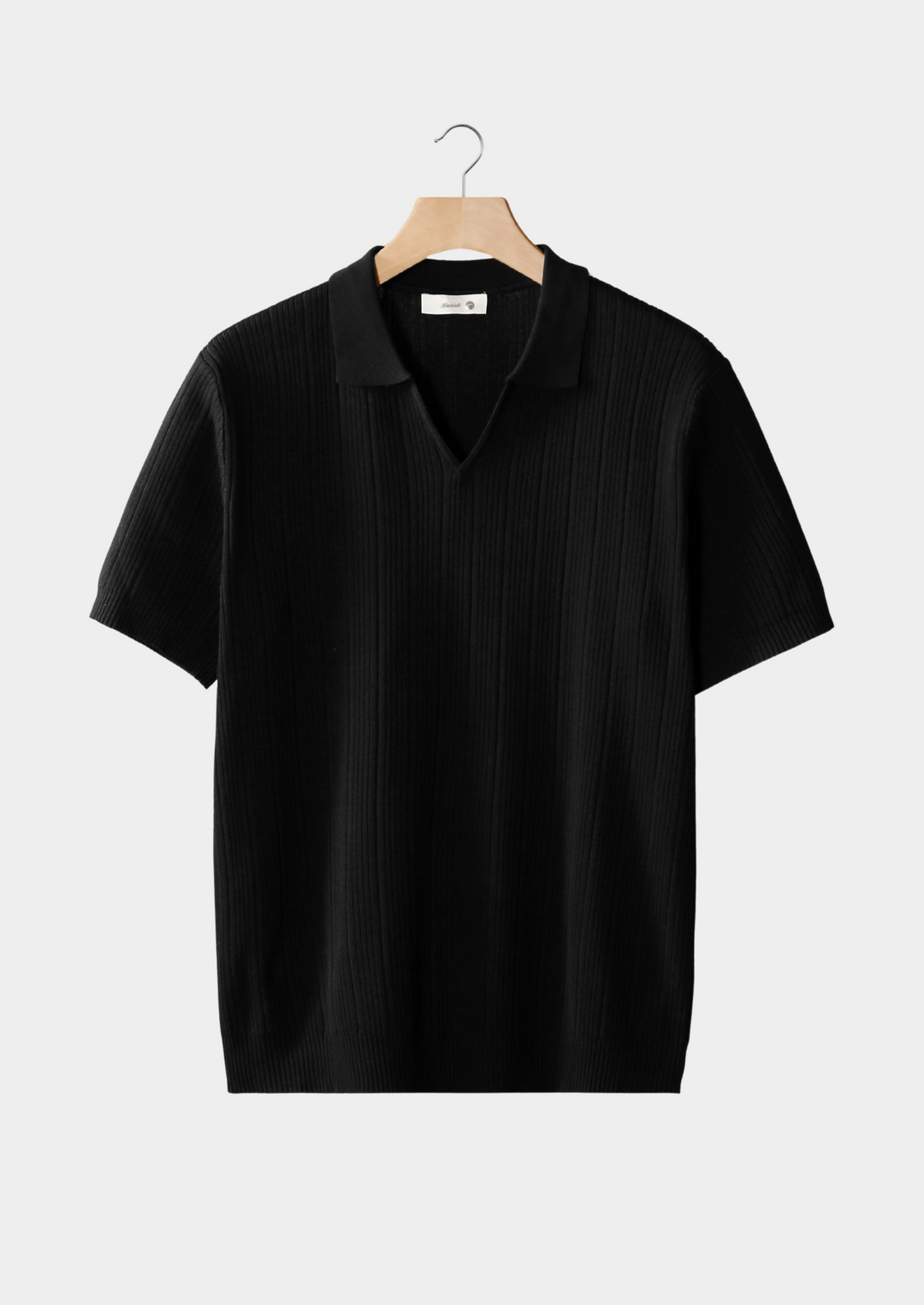 Navy Bram™ open collar ribbed polo shirt by Emma & Rose Manhattan, featuring a classic fit and textured knit fabric.