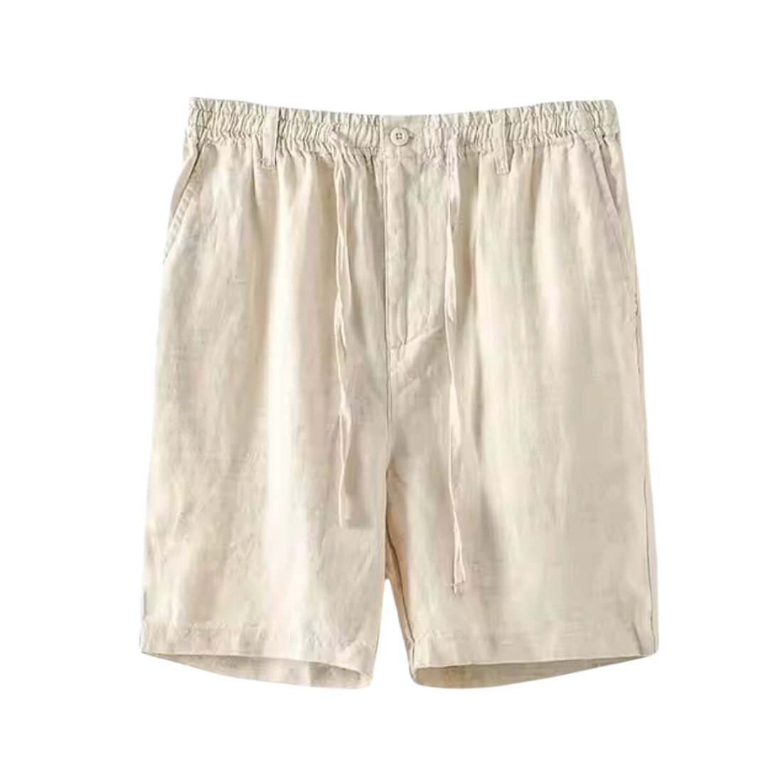 Beige Nico™ Fez Shorts by Emma & Rose Manhattan featuring a relaxed fit and casual style, shown on a model.