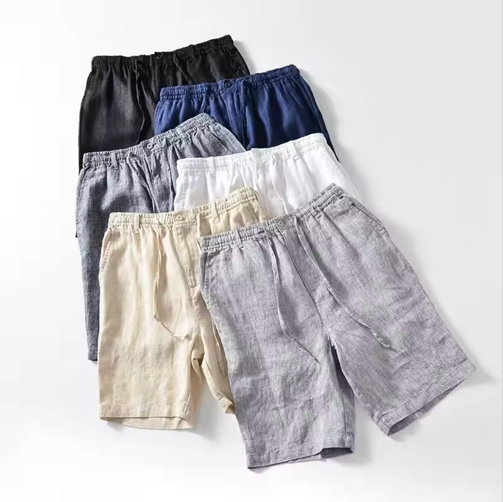 Beige Nico™ Fez Shorts by Emma & Rose Manhattan, shown on a model with casual styling and relaxed fit.