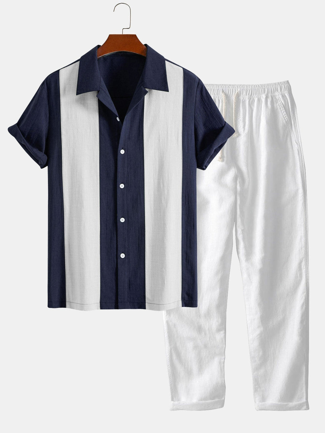 Light blue Torsten™ short-sleeved two-piece outfit by Emma & Rose Manhattan featuring a casual top and matching shorts.