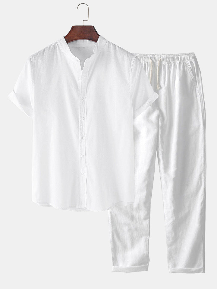 Light blue Lasse™ short-sleeved shirt set by Emma & Rose Manhattan, two-piece outfit for casual wear.