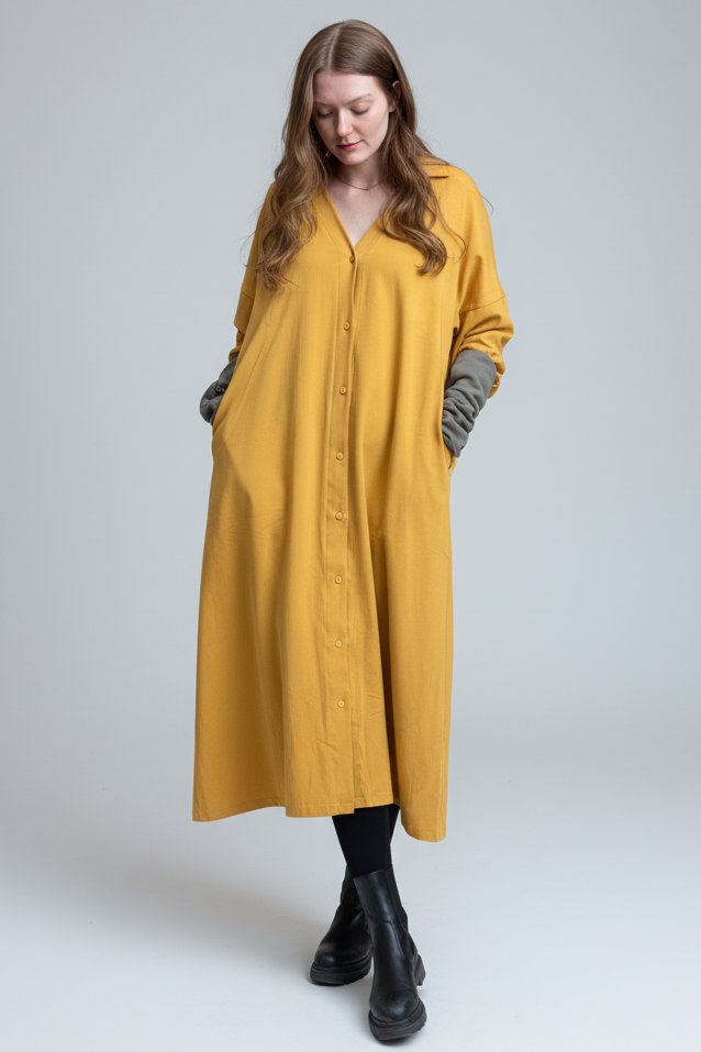 Lahara Timeless Shirt Dress with V-Neck, view 3 - Elena Harper