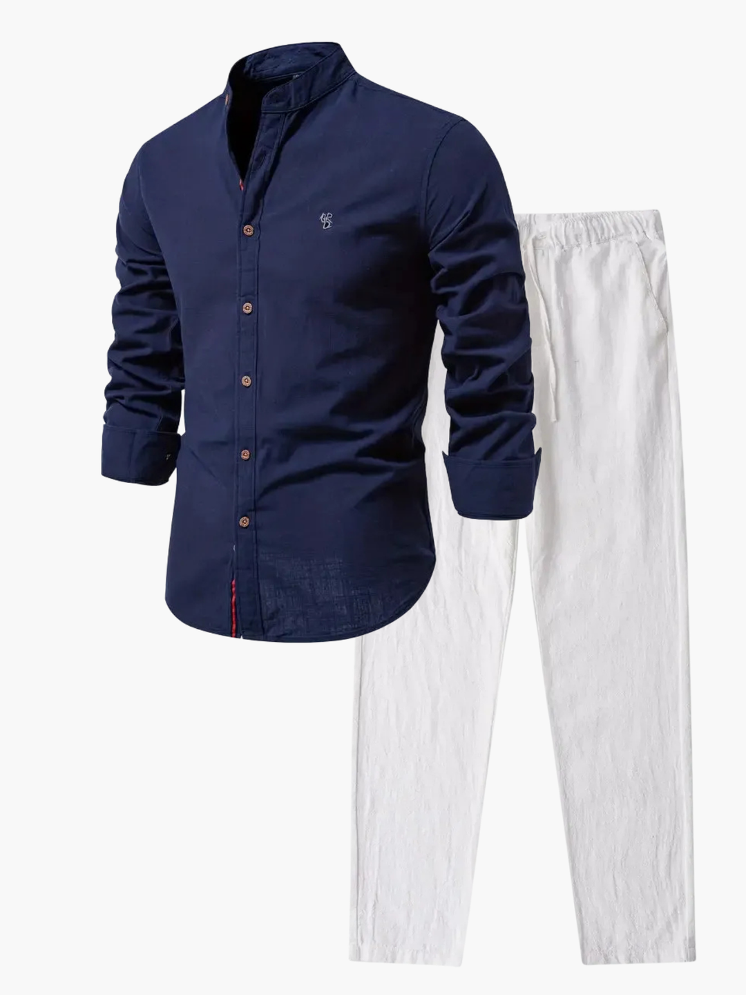 Shirt and Pant Set with Mandarin Collar