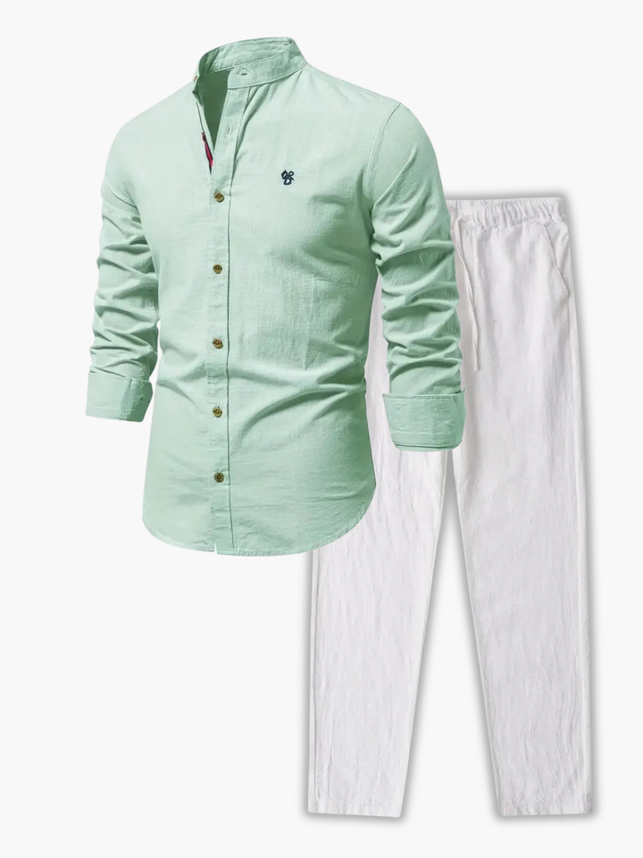 Shirt and Pant Set with Mandarin Collar