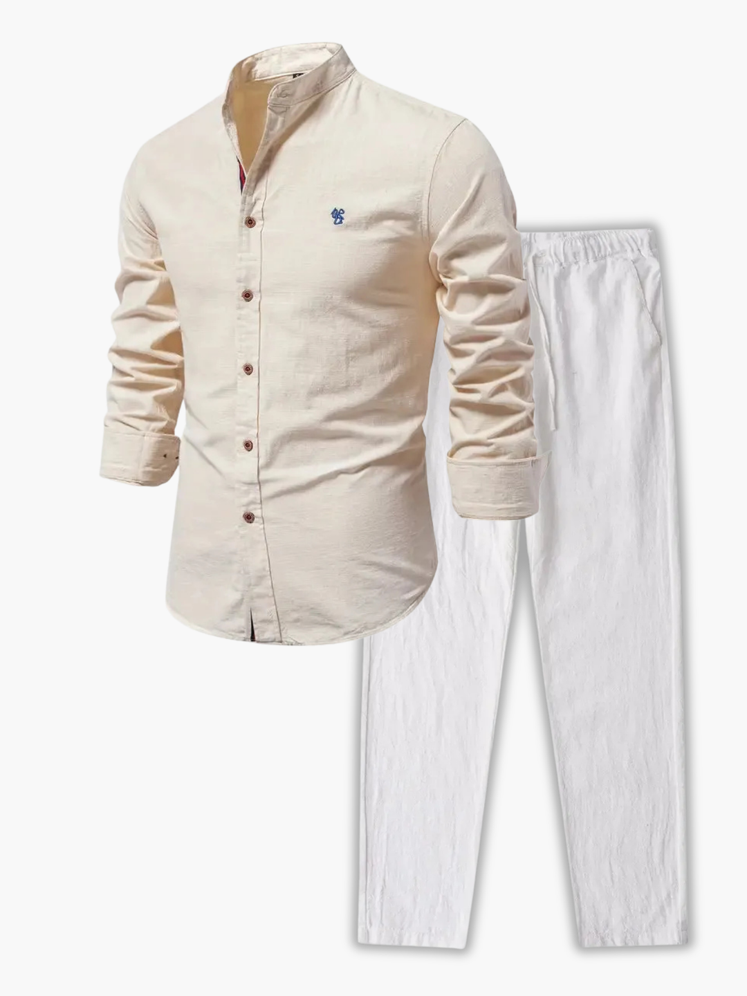 Shirt and Pant Set with Mandarin Collar