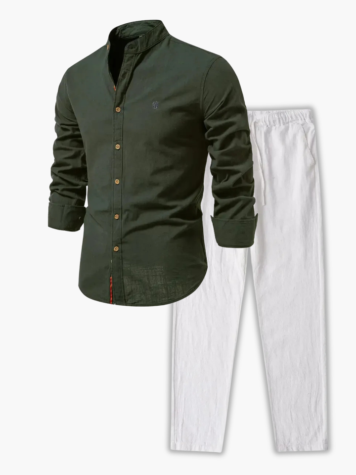 Shirt and Pant Set with Mandarin Collar