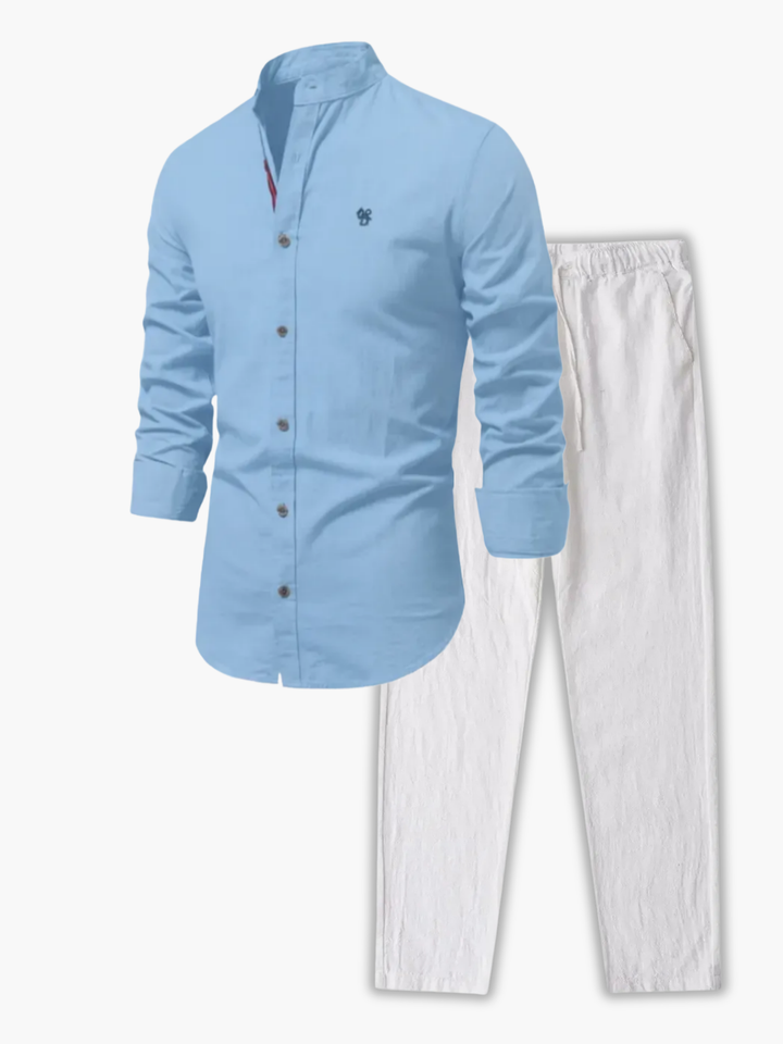 Shirt and Pant Set with Mandarin Collar