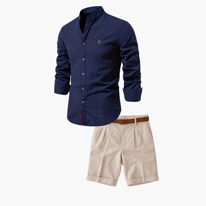 Men's Mao Collar Shirt and Shorts Set