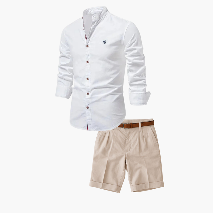 Men's Mao Collar Shirt and Shorts Set