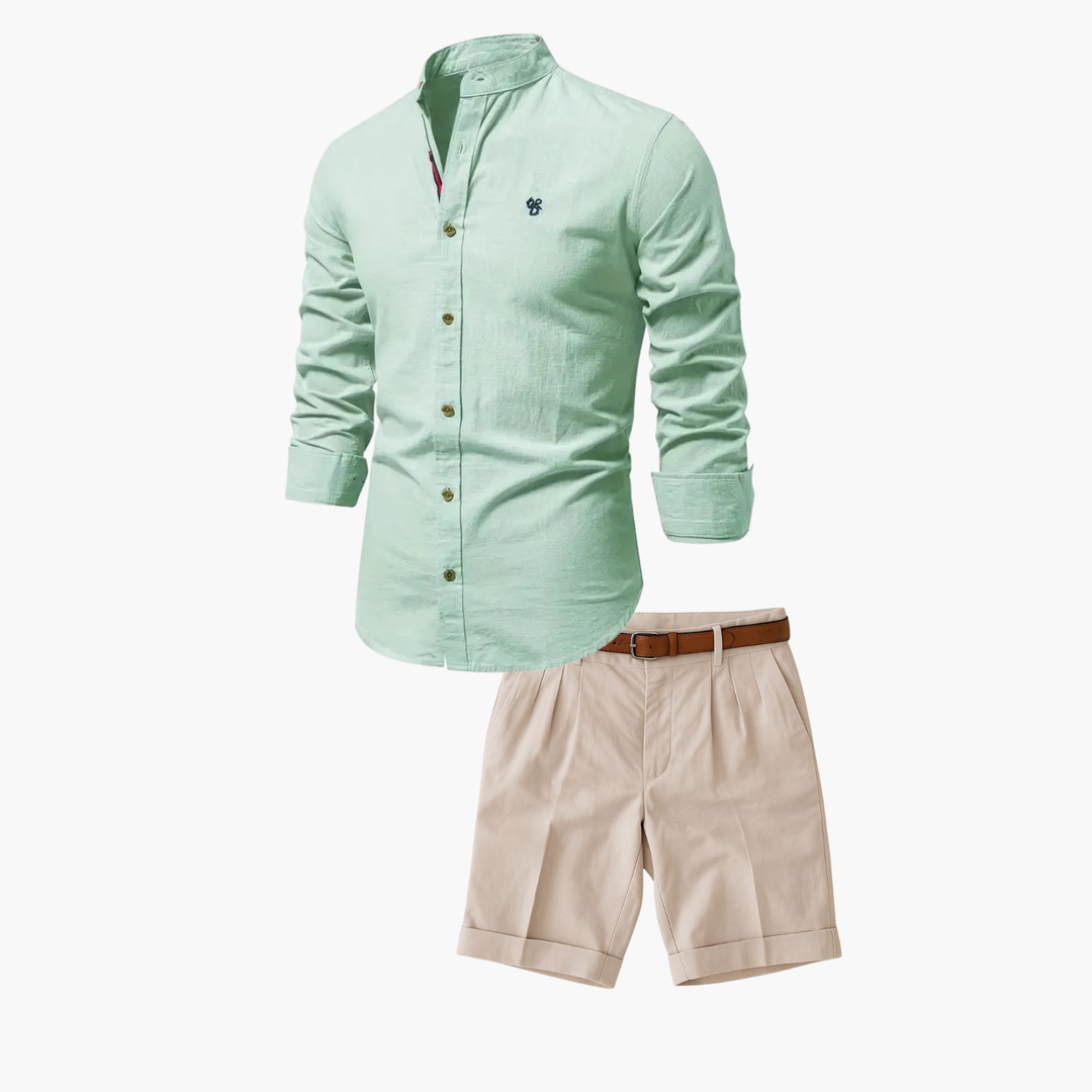 Men's Mao Collar Shirt and Shorts Set