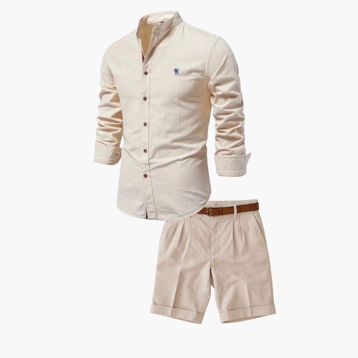 Men's Mao Collar Shirt and Shorts Set