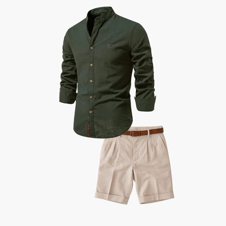 Men's Mao Collar Shirt and Shorts Set