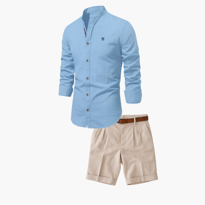 Men's Mao Collar Shirt and Shorts Set