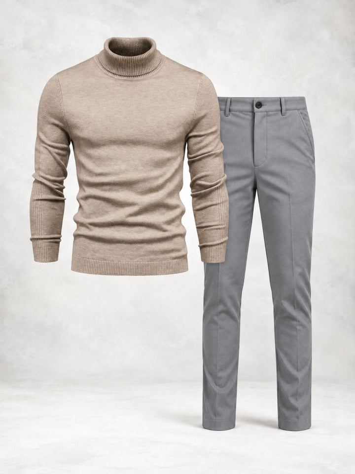 Men's Knit Turtleneck Sweater and Slim Pants Set