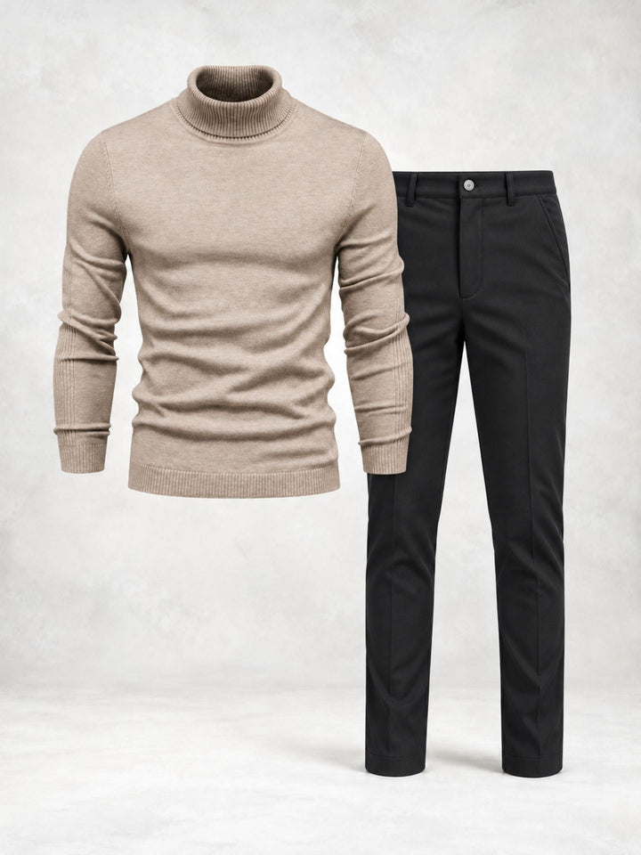 Men's Knit Turtleneck Sweater and Slim Pants Set