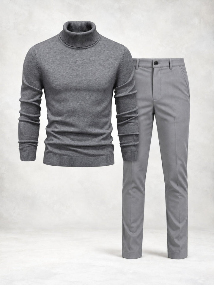 Men's Knit Turtleneck Sweater and Slim Pants Set