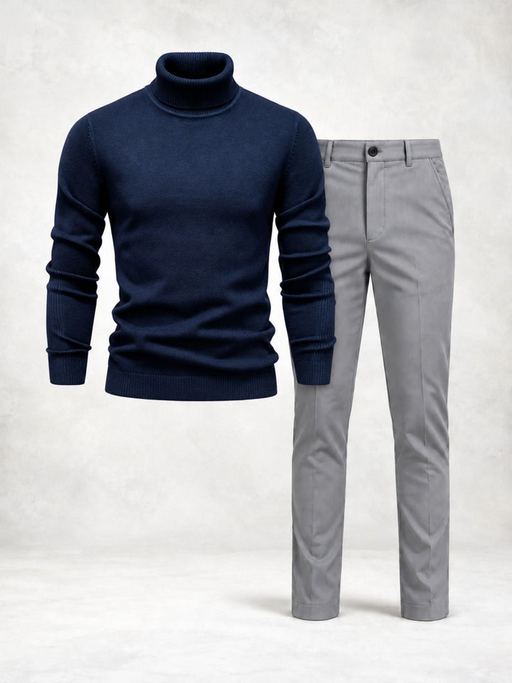 Men's Knit Turtleneck Sweater and Slim Pants Set