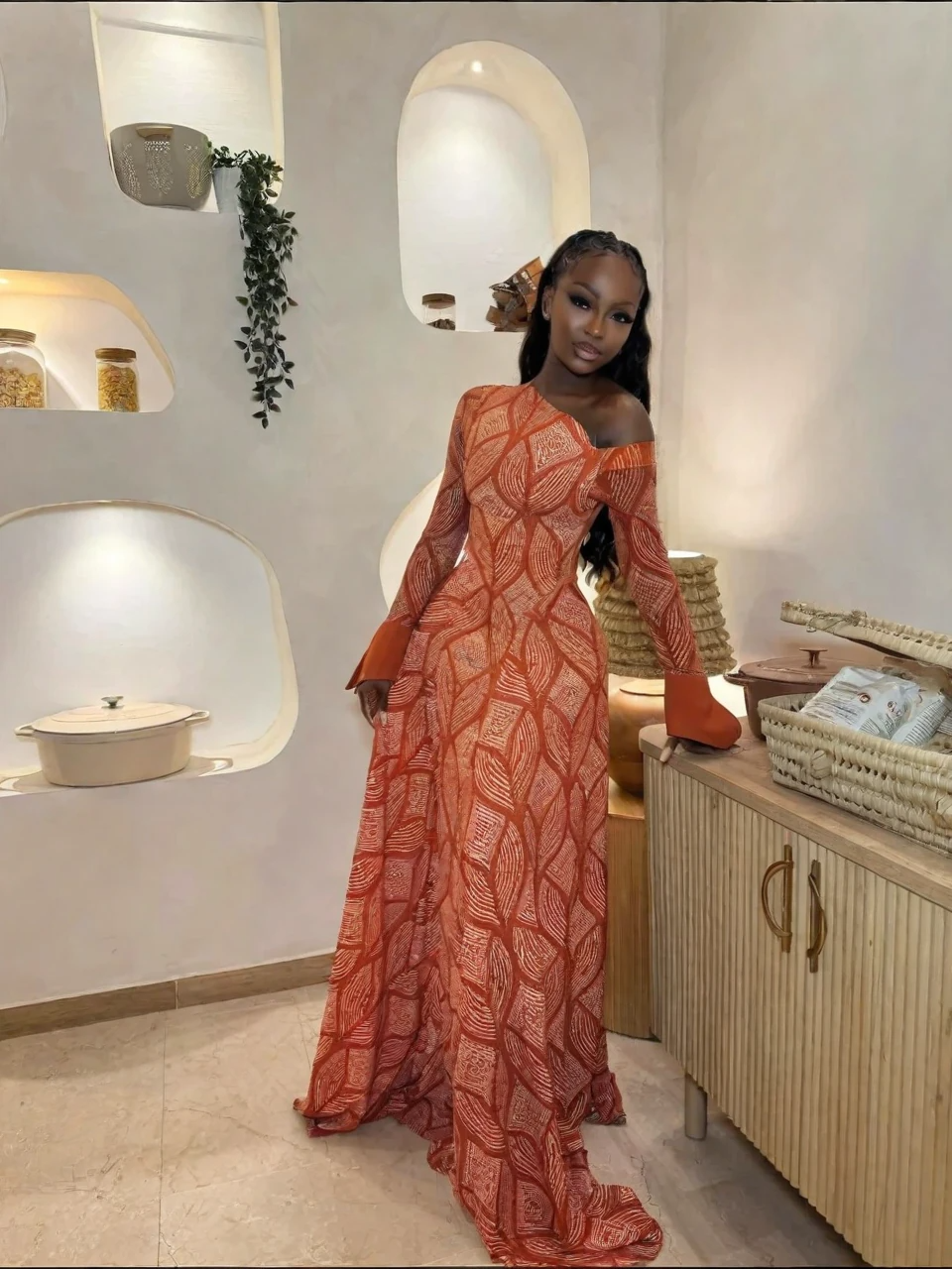 Chic Geometric One-Shoulder Maxi Dress