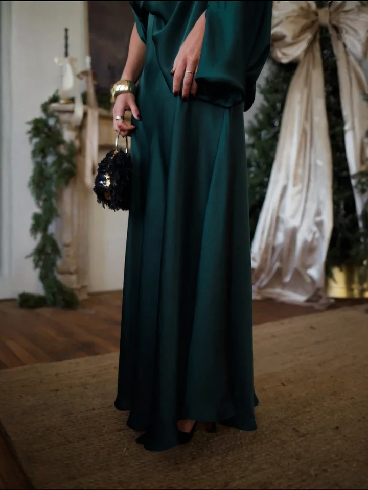 Convertible Draped Top & A-Line Maxi Skirt Set