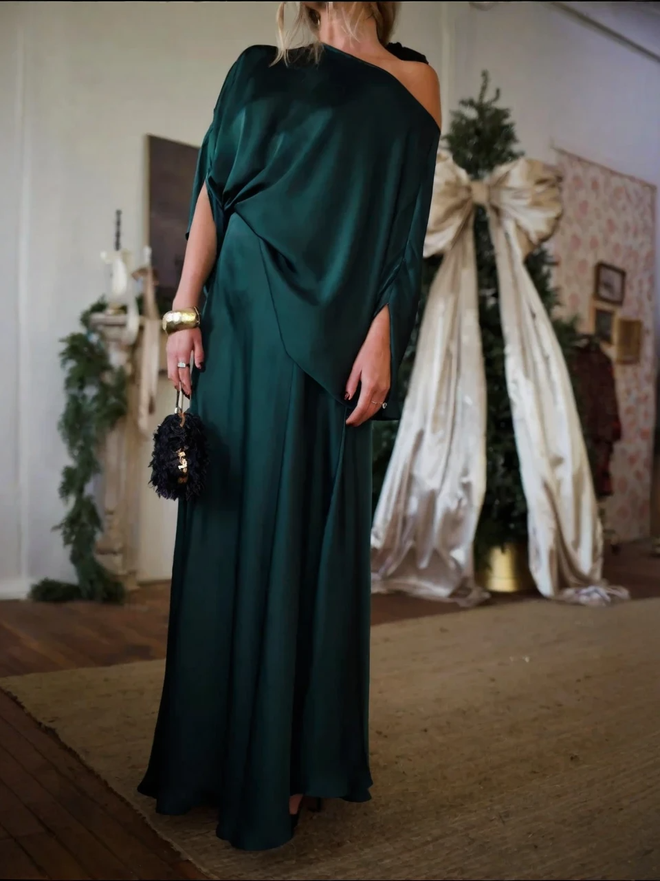 Convertible Draped Top & A-Line Maxi Skirt Set