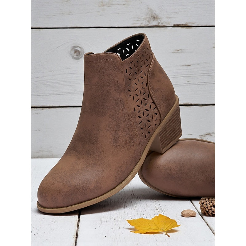 Sylvie - Elegant Suede Cut-Out Ankle Boots