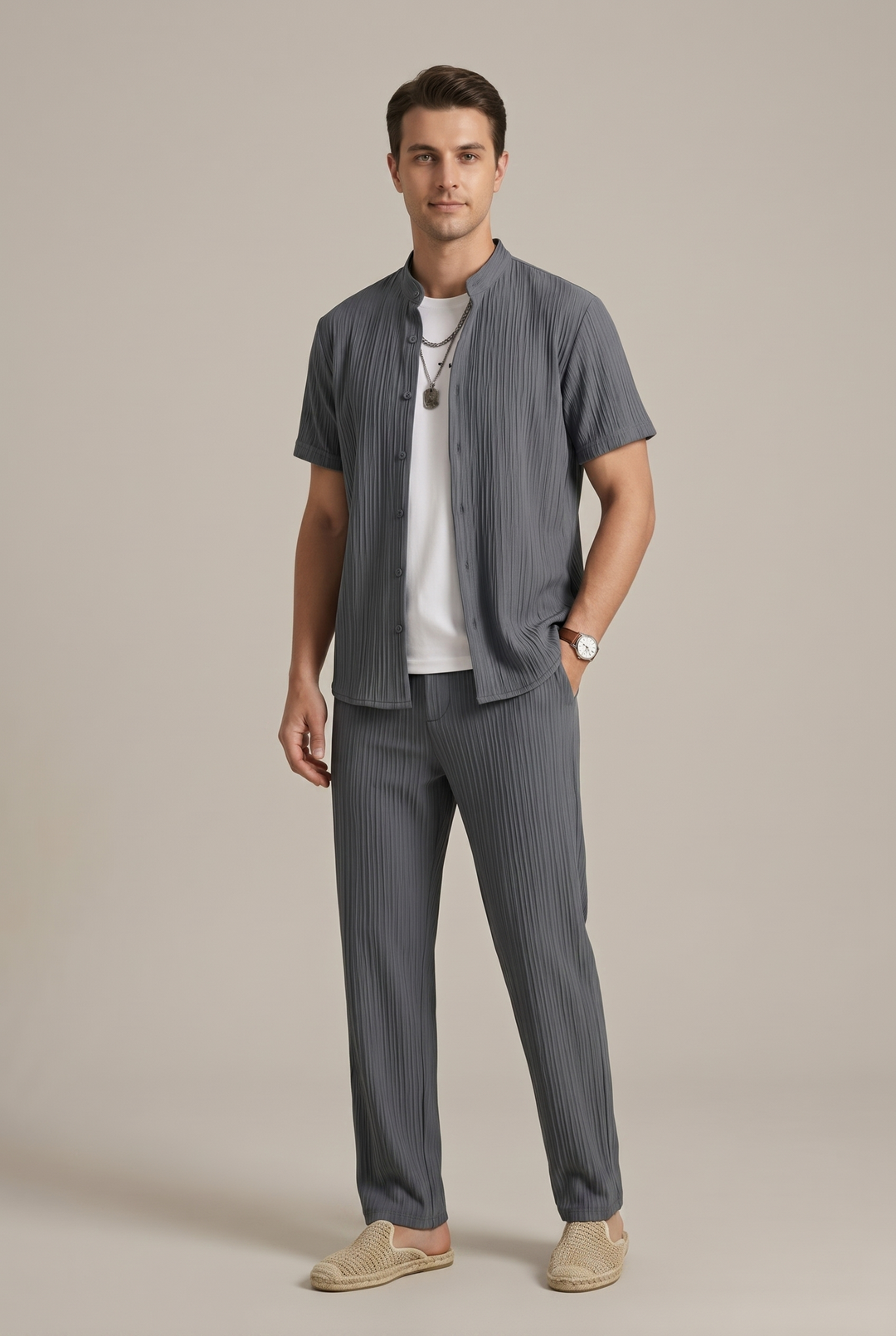 Men's Relaxed Striped Two-Piece Coordinated Set, view 4 - Elena Harper