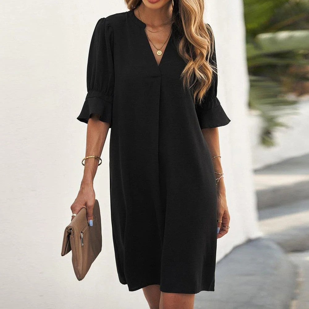 Black Midi Autumn Dress with Classic and Elegant Design