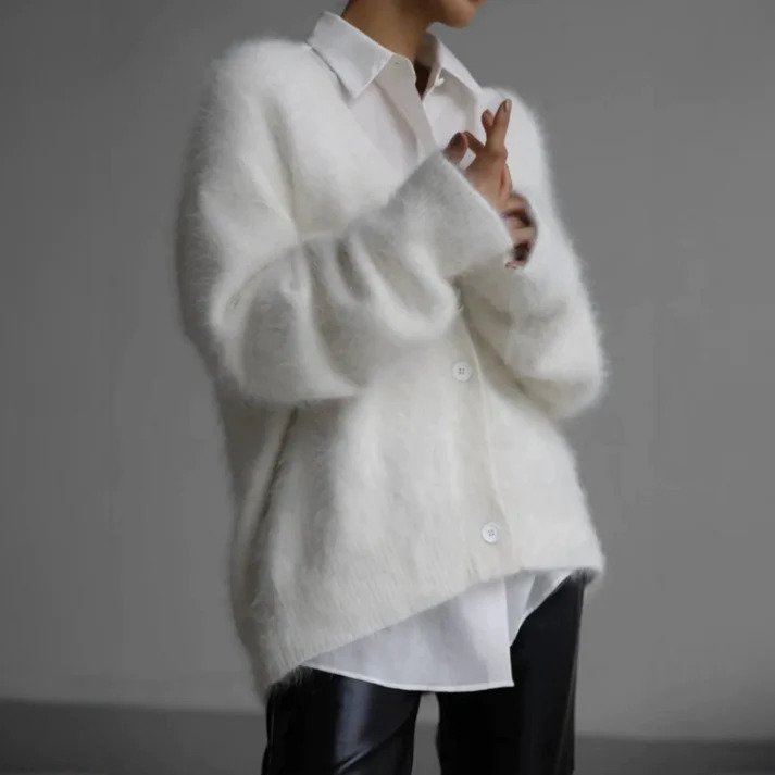 Women's Warm Knitted Cardigan Long Sleeves, Casual Winter Fashion, view 3 - Elena Harper
