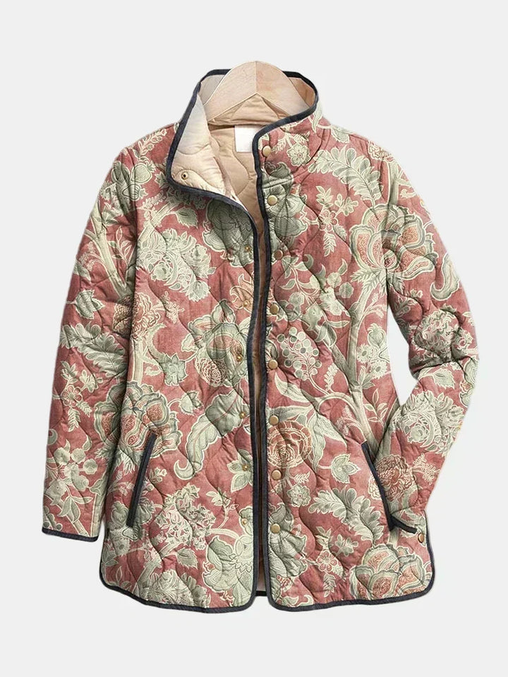 Women's Quilted Jacket with Floral Print for Mid-Season