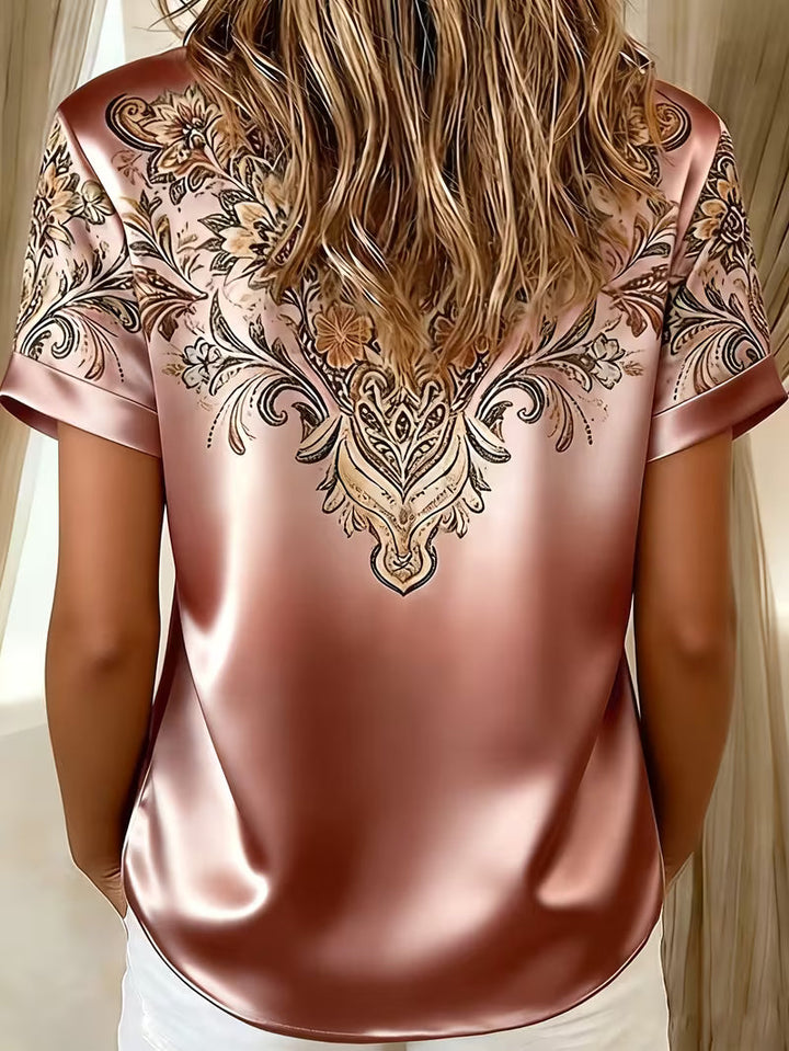 Women's Satin Blouse with Floral Print and Elegant Shirt Collar, view 9 - Elena Harper