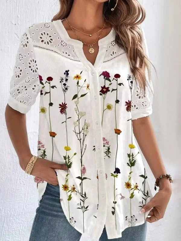 Mavi Short-Sleeved Shirt with Floral Pattern, view 2 - Elena Harper