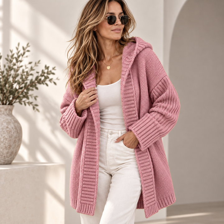 Women's Hooded Chunky Knit Longline Cardigan