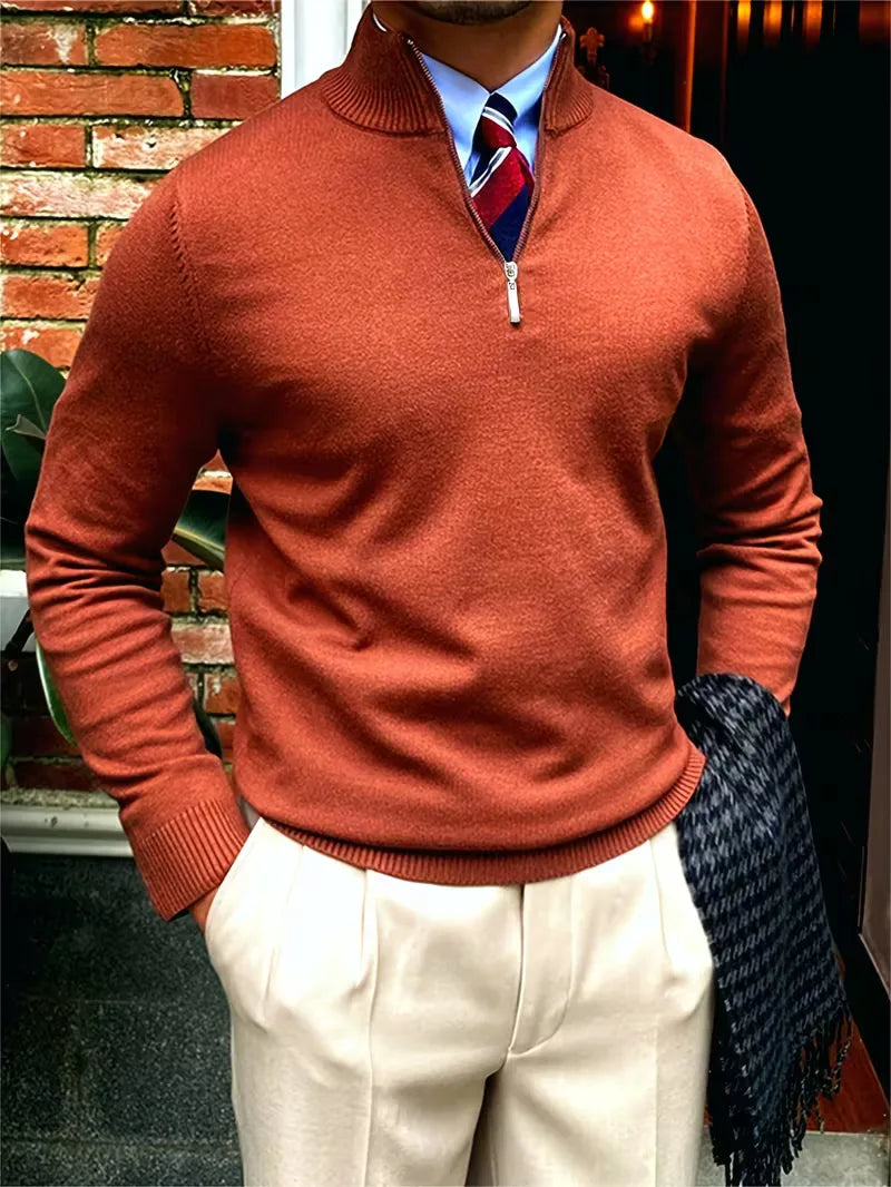 Thomas - Elegant Zip Mock Neck Sweater