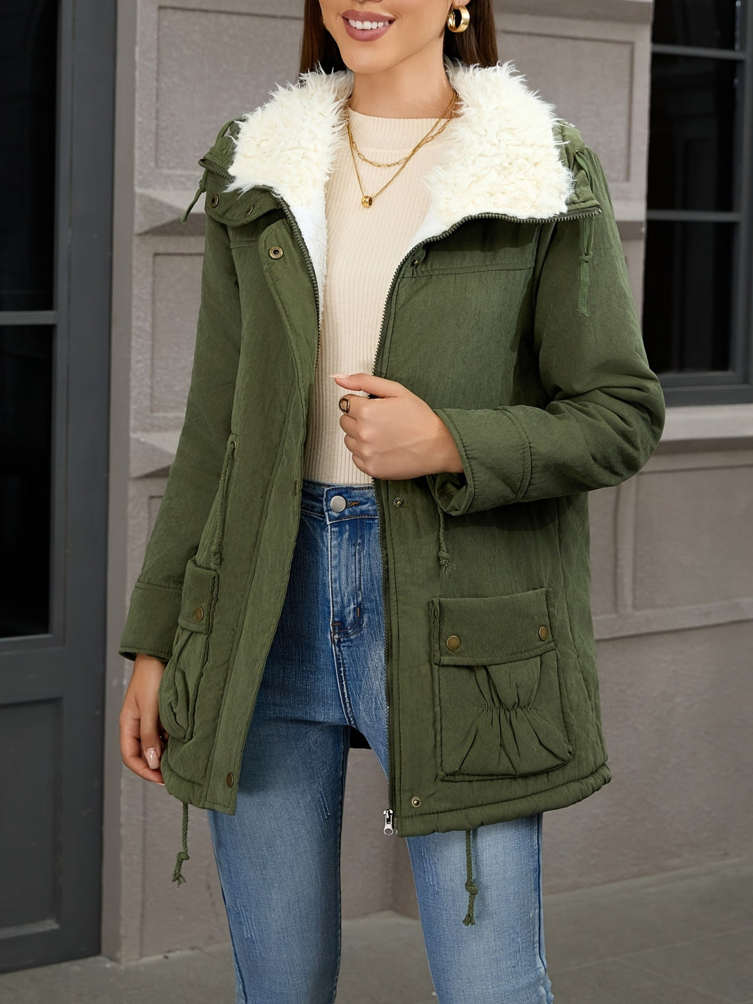 Virginie Flattering Down Jacket with Fur Hood, view 10 - Elena Harper