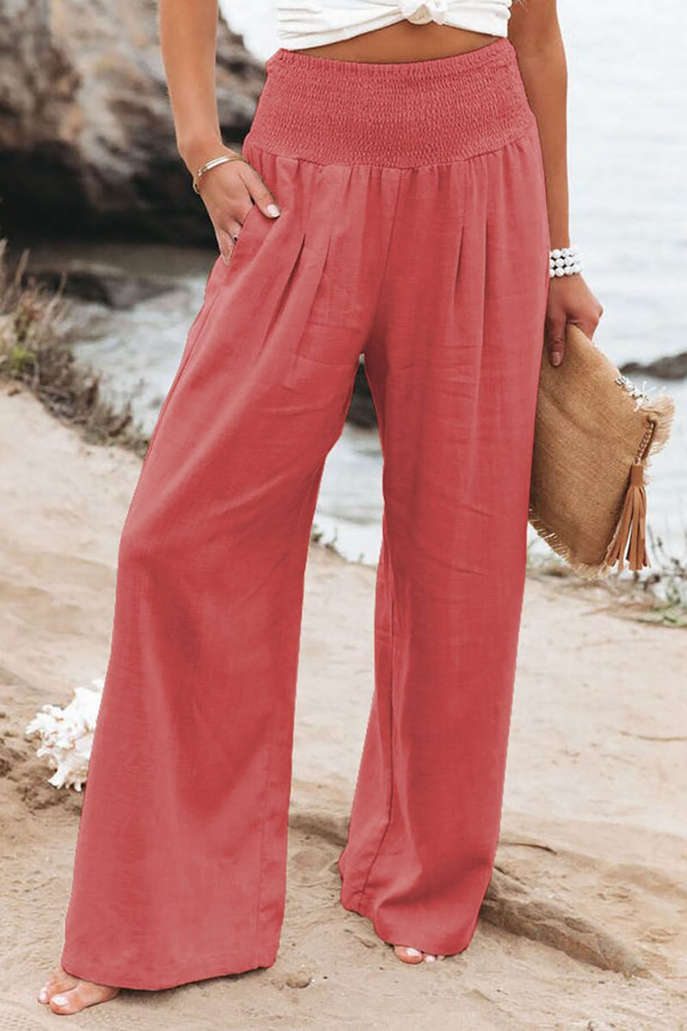Women's Summer Breathable Pants Elastic Waist and Fluid Wide Cut - Elena Harper