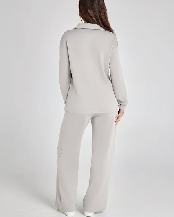Autumn Women's Two-Piece Set with High Neck Sweatshirt and Wide Leg Pants