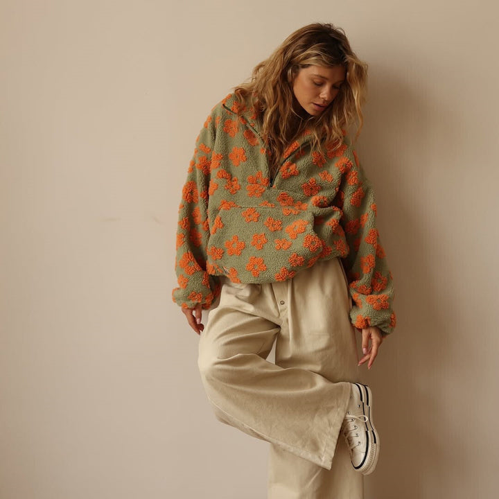 Women's Floral Quarter Zip Sweater - Cozy & Stylish Pullover