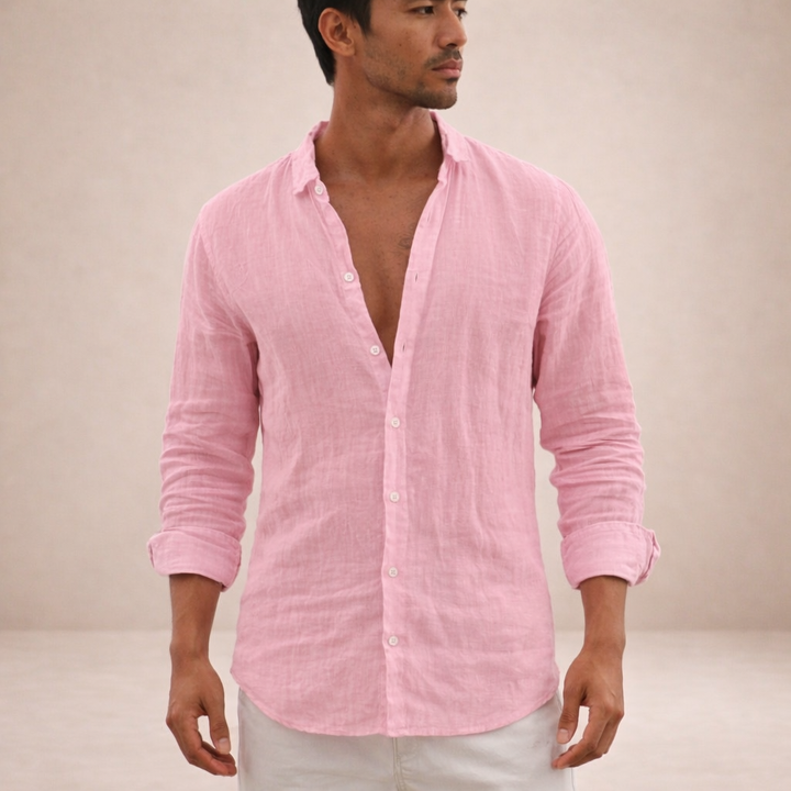 Linen Shirt with Open Collar for Men