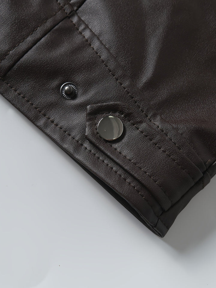 Roman Stand-Collar Moto Jacket, view 6 - Elena Harper